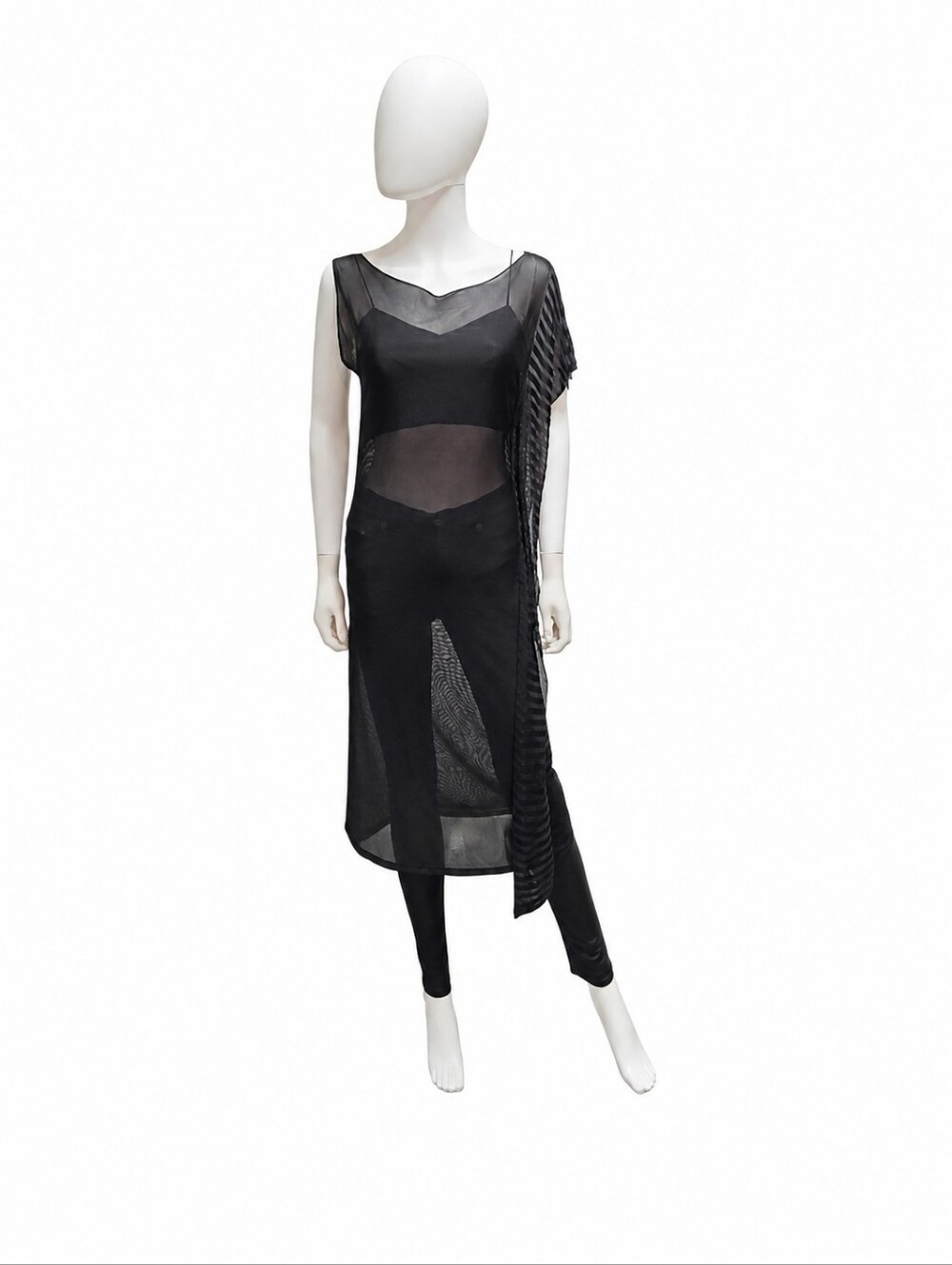 PIER ANTONIO GASPARI X FUZZI | Sheer Asymmetrical Viscose Tunic | Black ~ IT 44